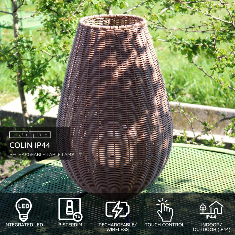 Lucide COLIN IP44 - Nabíjacia stolová lampa Vonkajšia - Batéria - LED Rozm. - 1x3W 3000K - IP44 - 3 StepDim - Natural